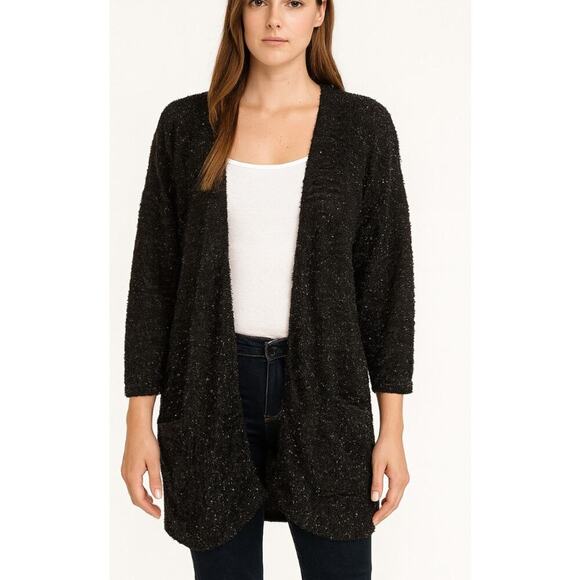 NEW Maurices cardigan black & silver tensel textured front pockets SZ 0 sparkley - Picture 1 of 13
